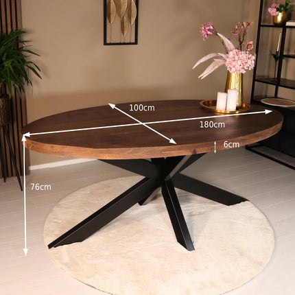 Eettafel James ovaal 180cm bruin mangohout