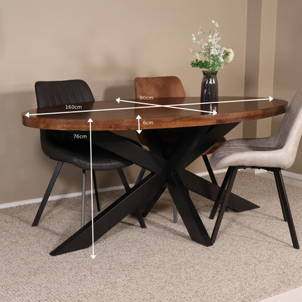 Eettafel James ovaal 160cm bruin mangohout