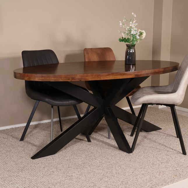 Eettafel James ovaal 160cm bruin mangohout