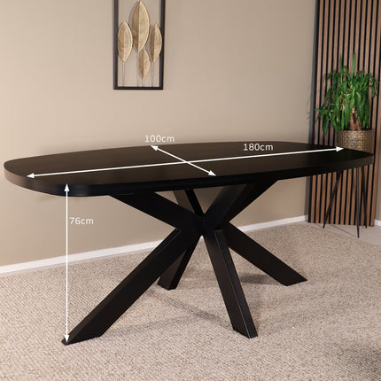 Eettafel Leco deens ovaal 180cm zwart melamine