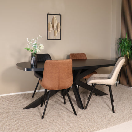 Eettafel Leco deens ovaal 200cm zwart melamine