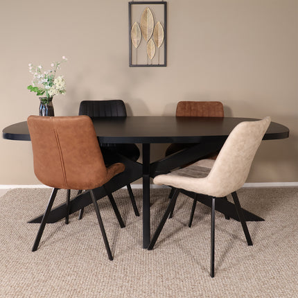 Eettafel Leco deens ovaal 240cm zwart melamine