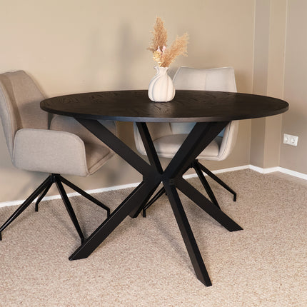 Eettafel visgraat Ozzy rond 120cm zwart MDF