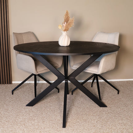 Eettafel visgraat Ozzy rond 120cm zwart MDF