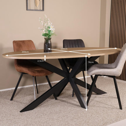 Eettafel Rato ovaal 200cm lichtbruin MDF