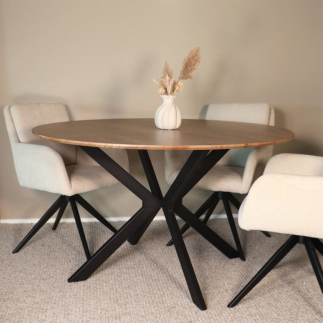 Eettafel Ronsi rond 130cm bruin MDF