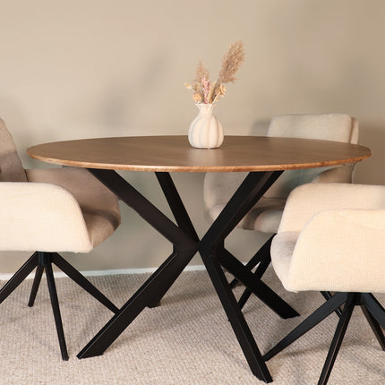 Eettafel Ronsi rond 130cm bruin MDF