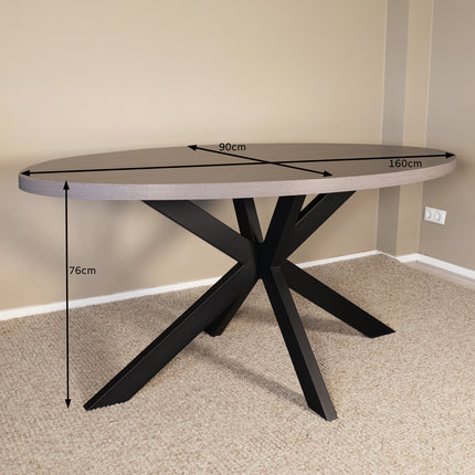 Eettafel Tommy ovaal 160cm grijs melamine