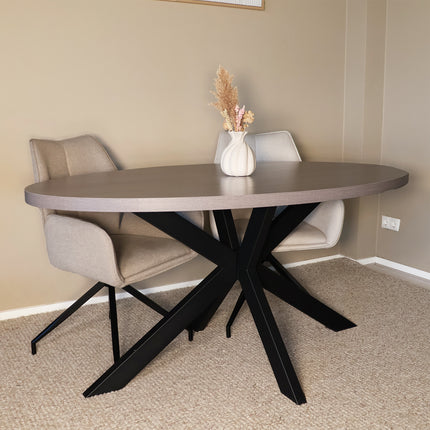 Eettafel Tommy ovaal 160cm grijs melamine