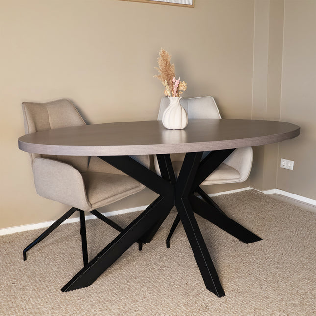 Eettafel Tommy ovaal 160cm grijs melamine