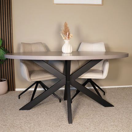 Eettafel Tommy ovaal 160cm grijs melamine