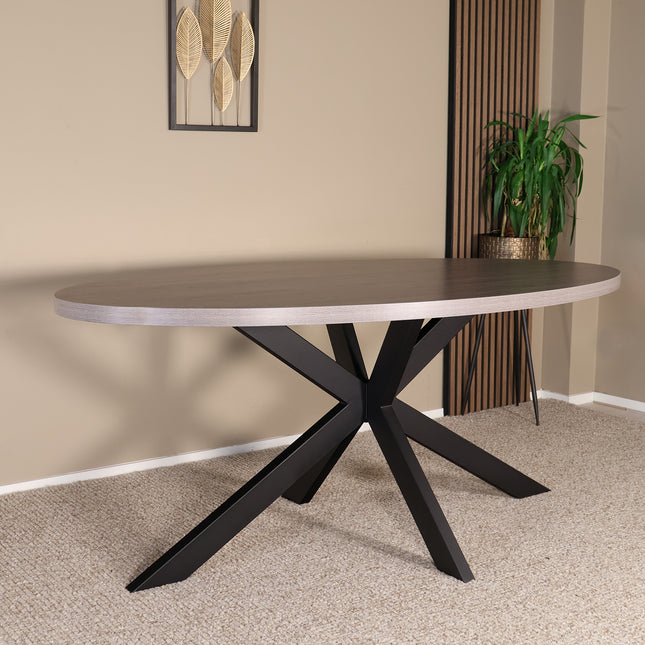 Eettafel Tommy ovaal 180cm grijs melamine