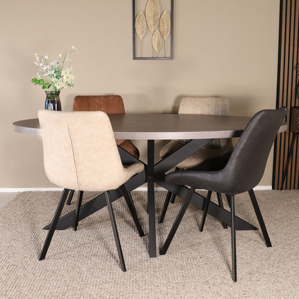 Eettafel Tommy ovaal 180cm grijs melamine