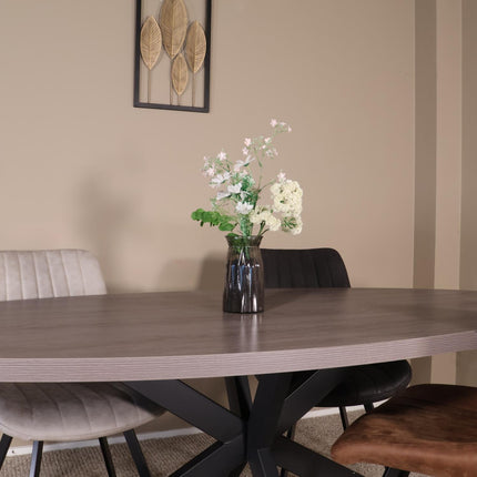 Eettafel Tommy ovaal 210cm grijs melamine