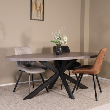 Eettafel Tommy ovaal 210cm grijs melamine