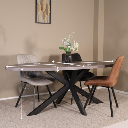 Eettafel Tommy ovaal 240cm grijs melamine