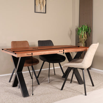 Eettafel Xavier rechthoekig 160cm bruin mangohout