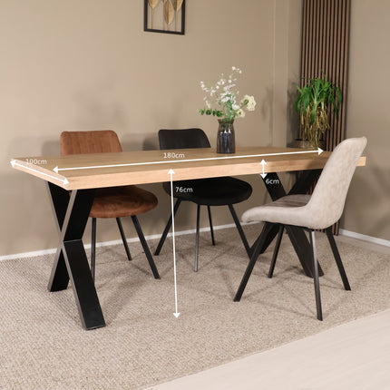 Eettafel Xavier rechthoekig 180cm lichtbruin mangohout