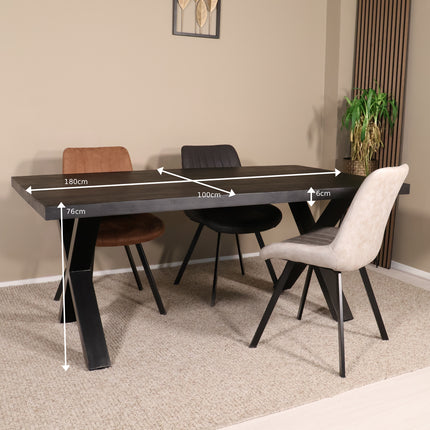 Eettafel Xavier rechthoekig 180cm zwart mangohout