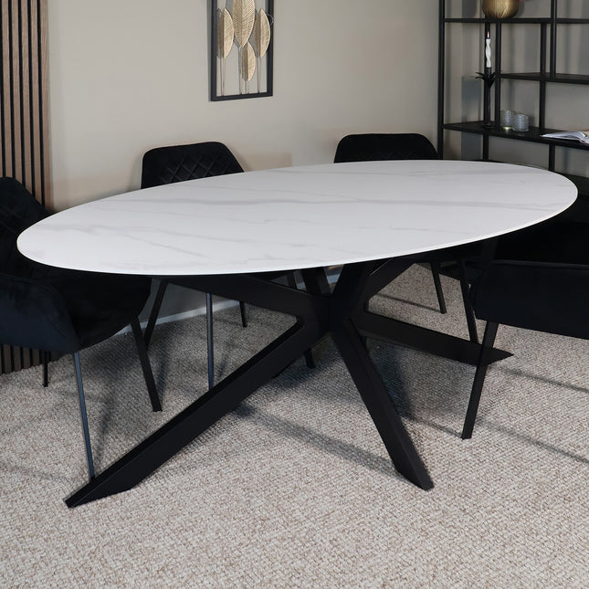 Eettafel marmerlook Figo ovaal 235cm wit steen