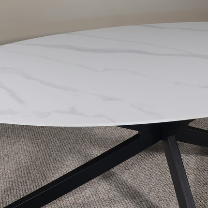 Eettafel marmerlook Figo ovaal 235cm wit steen