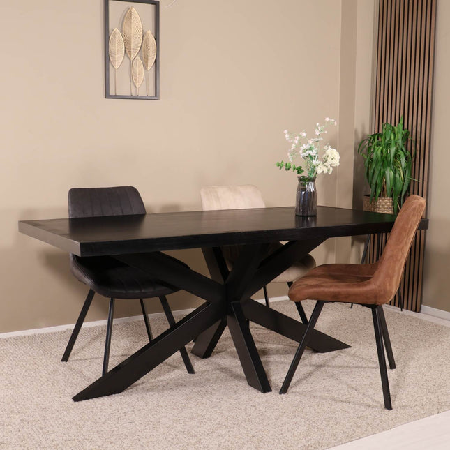 Eettafel John rechthoekig 180cm zwart mangohout