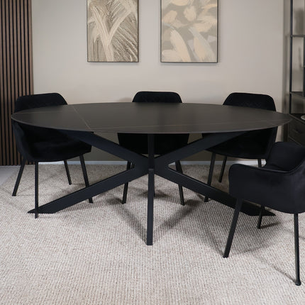 Eettafel marmerlook Figo ovaal 210cm zwart steen