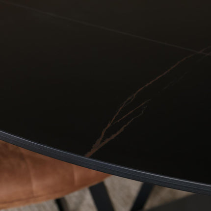 Eettafel marmerlook Jenna rond 120cm zwart steen