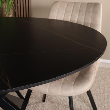 Eettafel marmerlook Jenna rond 120cm zwart steen