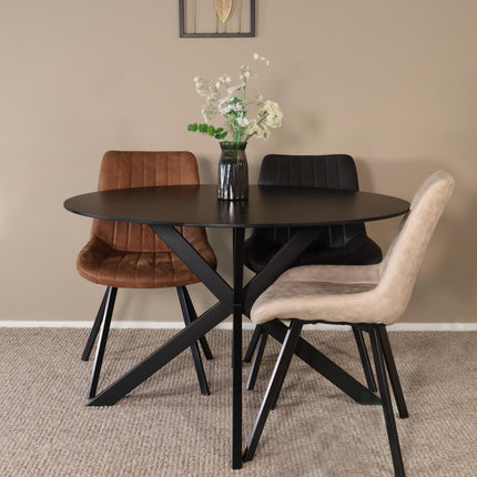 Eettafel marmerlook Jenna rond 120cm zwart steen