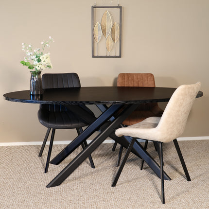 Eettafel Twist ovaal 160cm zwart MDF