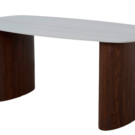 Eettafel Japandi marmerlook Alton ovaal 180cm beige walnoot