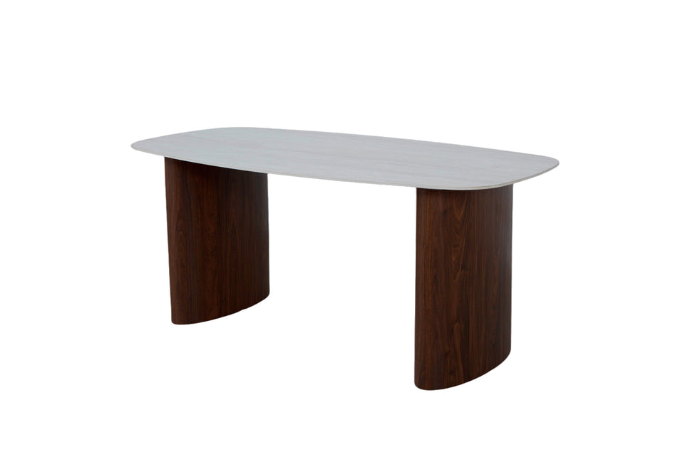 Eettafel Japandi marmerlook Alton ovaal 180cm beige walnoot