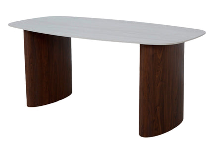 Eettafel Japandi marmerlook Alton ovaal 180cm beige walnoot