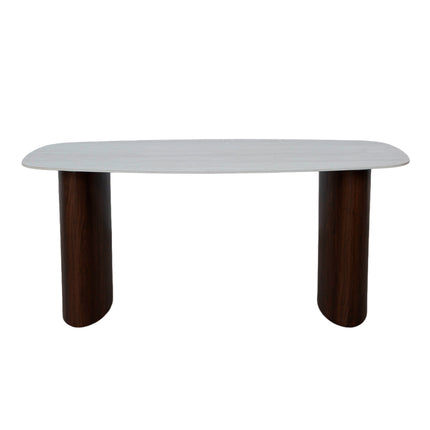 Eettafel Japandi marmerlook Alton ovaal 180cm beige walnoot