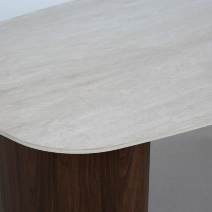 Eettafel Japandi marmerlook Alton ovaal 180cm beige walnoot