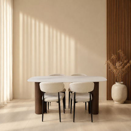 Eettafel Japandi marmerlook Alton ovaal 180cm beige walnoot