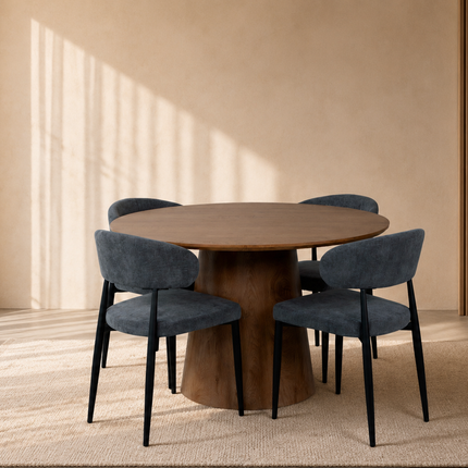 Eettafel Japandi Amber rond 130cm bruin MDF