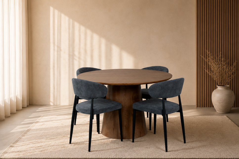 Eettafel Japandi Amber rond 130cm bruin MDF