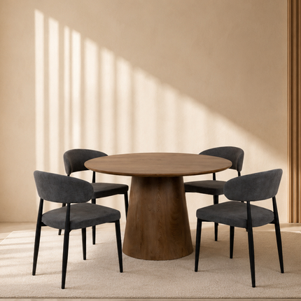 Eettafel Japandi Amber rond 130cm bruin MDF