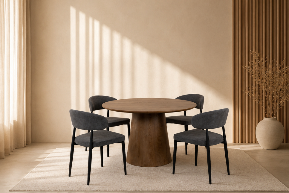 Eettafel Japandi Amber rond 120cm bruin MDF