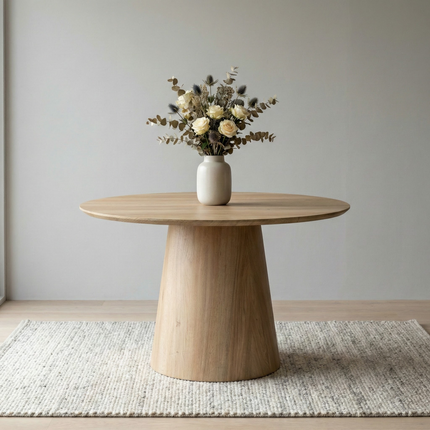 Eettafel Japandi Amber rond 120cm lichtbruin MDF