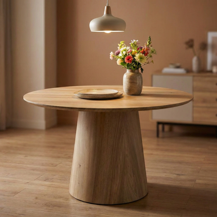 Eettafel Japandi Amber rond 130cm lichtbruin MDF