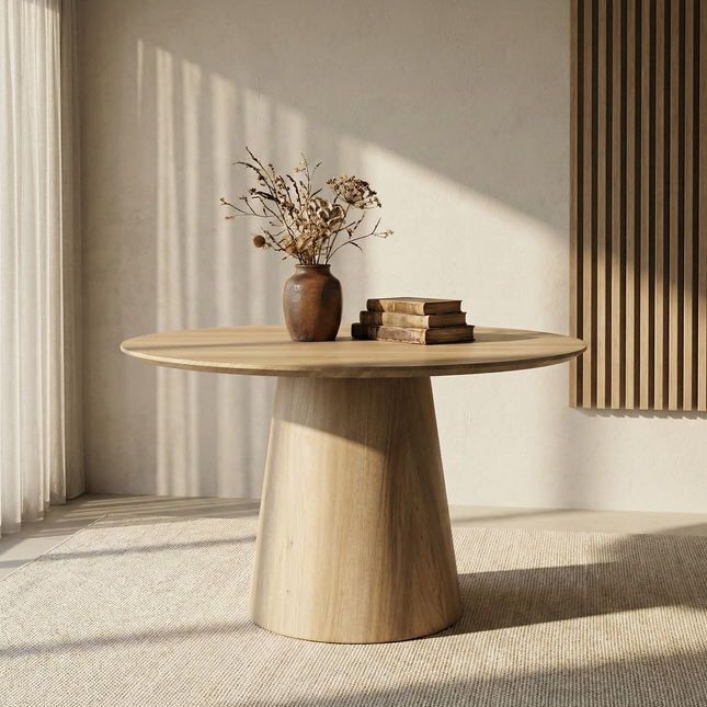 Eettafel Japandi Amber rond 130cm lichtbruin MDF