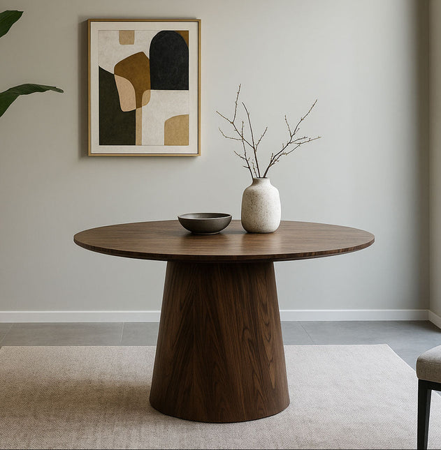 Eettafel Japandi Amber rond 120cm walnoot MDF