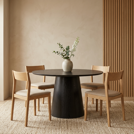 Eettafel Japandi Amber rond 130cm zwart MDF