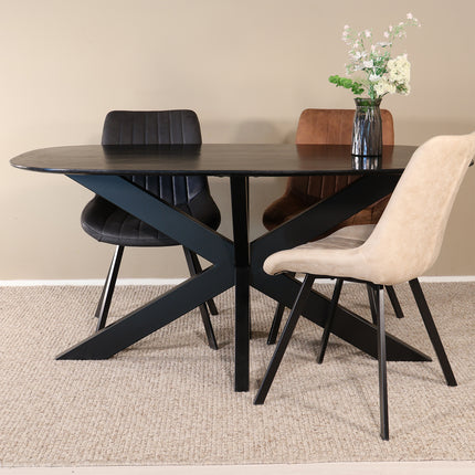 Eettafel Austin deens ovaal 160cm zwart mangohout