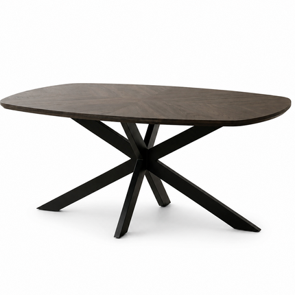 Eettafel Bali deens ovaal 160cm walnoot mangohout hongaarse punt