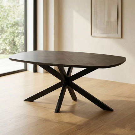 Eettafel Bali deens ovaal 160cm walnoot mangohout hongaarse punt