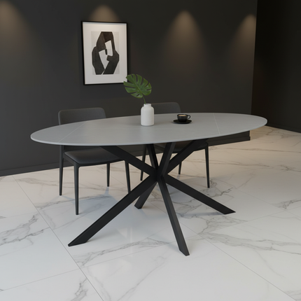 Eettafel marmerlook Figo ovaal 160cm grijs steen